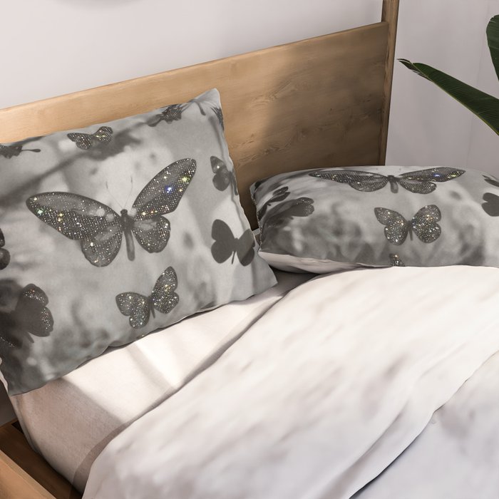BLACK AND WHITE BUTTERFLIES | photo | sparkle and shine | wings | aesthetic | monochrome | fly  Pillow Sham Gallery Image 2