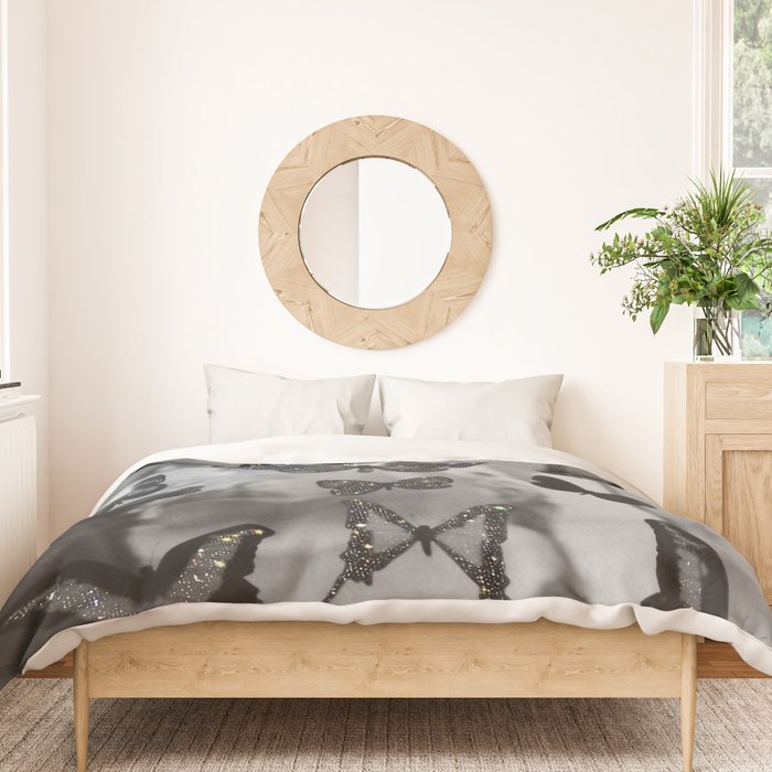 BLACK AND WHITE BUTTERFLIES | photo | sparkle and shine | wings | aesthetic | monochrome | fly  Duvet Cover Gallery Image 3