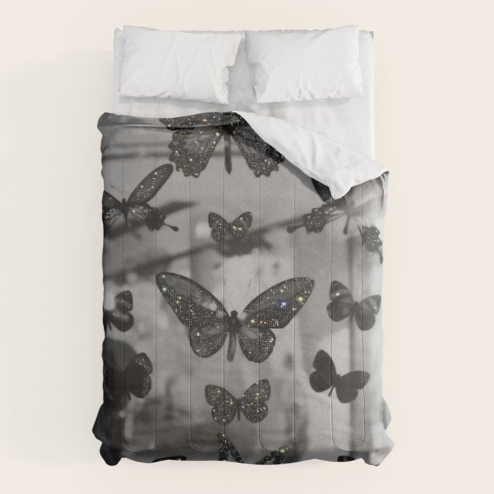 BLACK AND WHITE BUTTERFLIES | photo | sparkle and shine | wings | aesthetic | monochrome | fly  Comforter Gallery Image 6