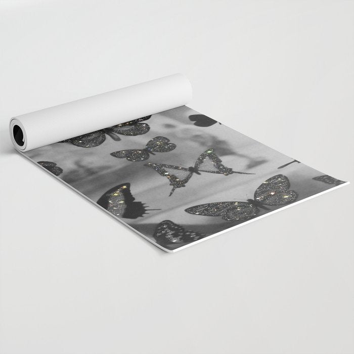 BLACK AND WHITE BUTTERFLIES | photo | sparkle and shine | wings | aesthetic | monochrome | fly  Yoga Mat Gallery Image 2