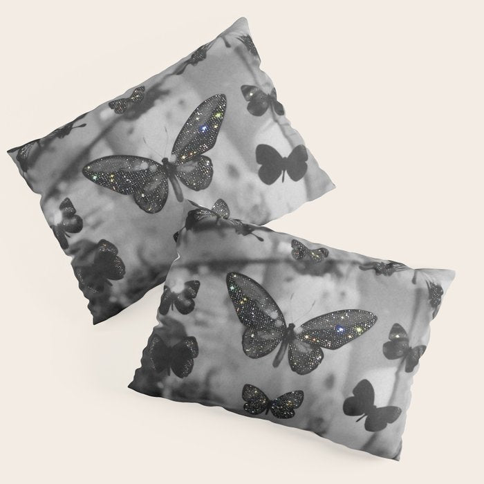 BLACK AND WHITE BUTTERFLIES | photo | sparkle and shine | wings | aesthetic | monochrome | fly  Pillow Sham Gallery Image 1