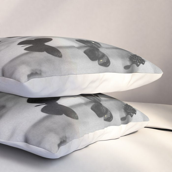 BLACK AND WHITE BUTTERFLIES | photo | sparkle and shine | wings | aesthetic | monochrome | fly  Pillow Sham Gallery Image 3