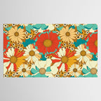 Red, Orange, Turquoise and Brown Retro Floral Pattern Tablecloth Gallery Image 2