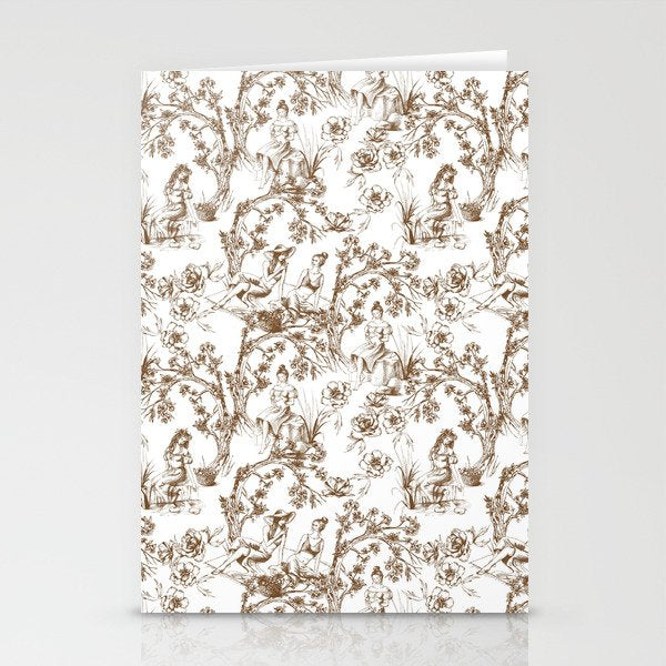Toile de Jouy Modern Vintage Summer Picnic Girls Brown & White Stationery Card Gallery Image 2