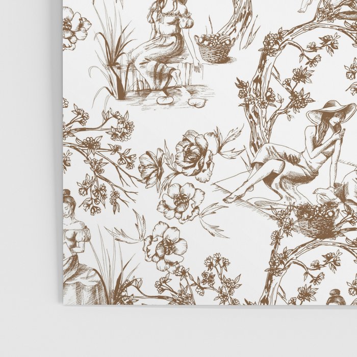Toile de Jouy Modern Vintage Summer Picnic Girls Brown & White Poster Gallery Image 3