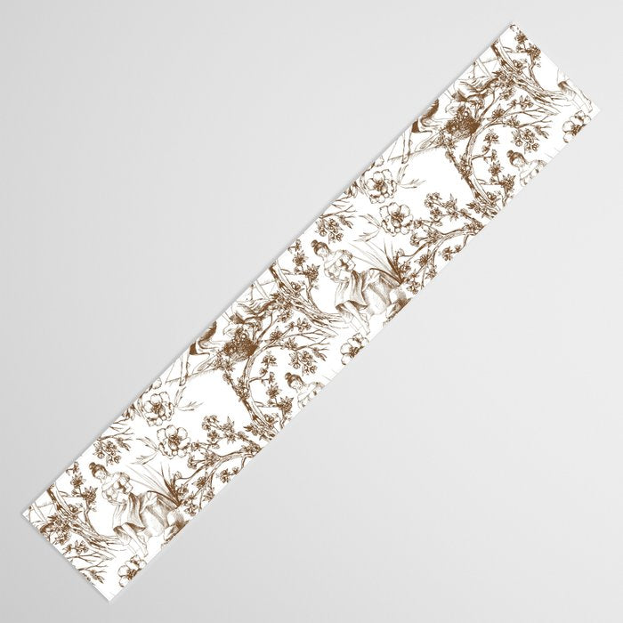 Toile de Jouy Modern Vintage Summer Picnic Girls Brown & White Table Runner Gallery Image 3