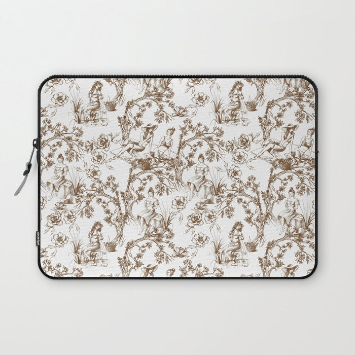 Toile de Jouy Modern Vintage Summer Picnic Girls Brown & White Laptop Sleeve Gallery Image 1