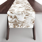 Toile de Jouy Modern Vintage Summer Picnic Girls Brown & White Table Runner Gallery Image 1