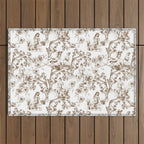 Toile de Jouy Modern Vintage Summer Picnic Girls Brown & White Outdoor Rug Gallery Image 1