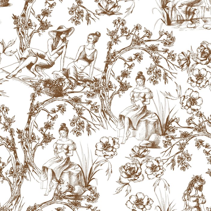 Toile de Jouy Modern Vintage Summer Picnic Girls Brown & White Coffee Mug Gallery Image 2