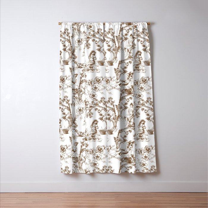 Toile de Jouy Modern Vintage Summer Picnic Girls Brown & White Window Curtain Gallery Image 3