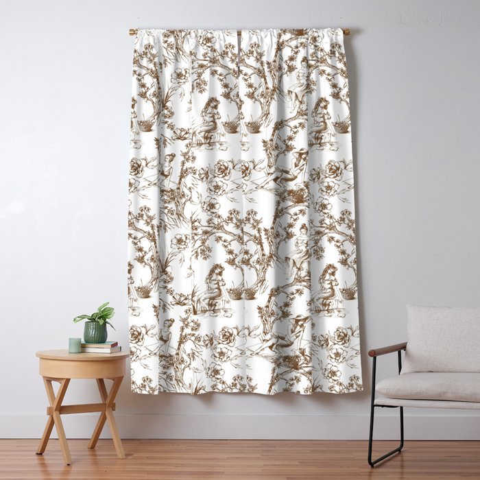 Toile de Jouy Modern Vintage Summer Picnic Girls Brown & White Window Curtain Gallery Image 5