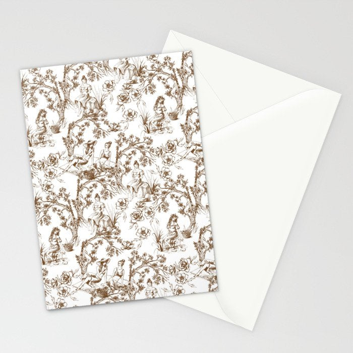 Toile de Jouy Modern Vintage Summer Picnic Girls Brown & White Stationery Card Gallery Image 2