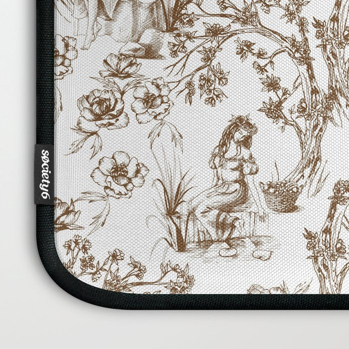 Toile de Jouy Modern Vintage Summer Picnic Girls Brown & White Laptop Sleeve Gallery Image 3