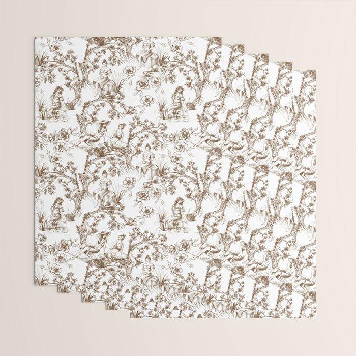 Toile de Jouy Modern Vintage Summer Picnic Girls Brown & White Wrapping Paper Gallery Image 3