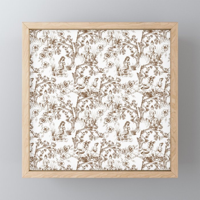 Toile de Jouy Modern Vintage Summer Picnic Girls Brown & White Mini Art Print Gallery Image 1