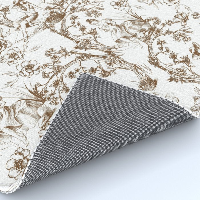 Toile de Jouy Modern Vintage Summer Picnic Girls Brown & White Rug Gallery Image 4