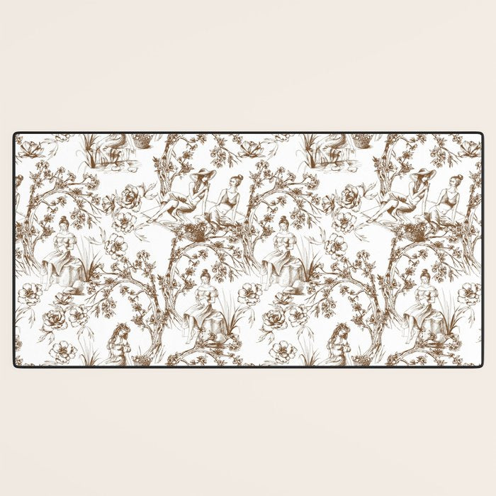Toile de Jouy Modern Vintage Summer Picnic Girls Brown & White Desk Mat Gallery Image 3