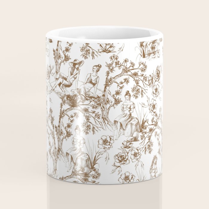 Toile de Jouy Modern Vintage Summer Picnic Girls Brown & White Coffee Mug Gallery Image 4