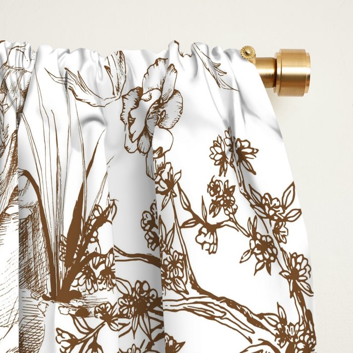 Toile de Jouy Modern Vintage Summer Picnic Girls Brown & White Window Curtain Gallery Image 2