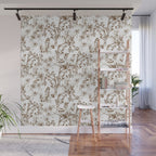 Toile de Jouy Modern Vintage Summer Picnic Girls Brown & White Wall Mural Gallery Image 1