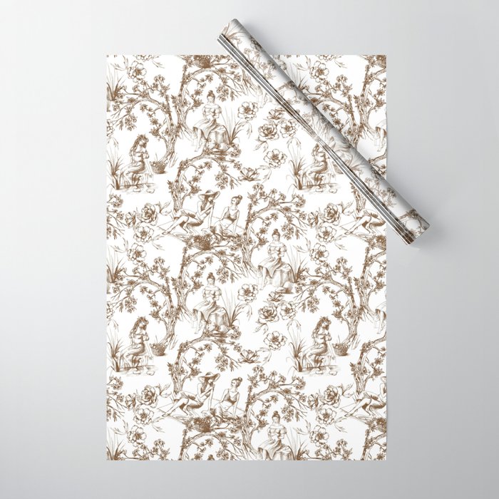 Toile de Jouy Modern Vintage Summer Picnic Girls Brown & White Wrapping Paper Gallery Image 1