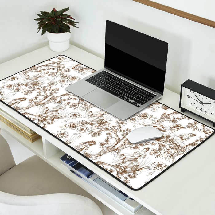 Toile de Jouy Modern Vintage Summer Picnic Girls Brown & White Desk Mat Gallery Image 2