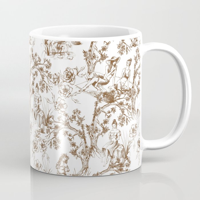 Toile de Jouy Modern Vintage Summer Picnic Girls Brown & White Coffee Mug Gallery Image 1