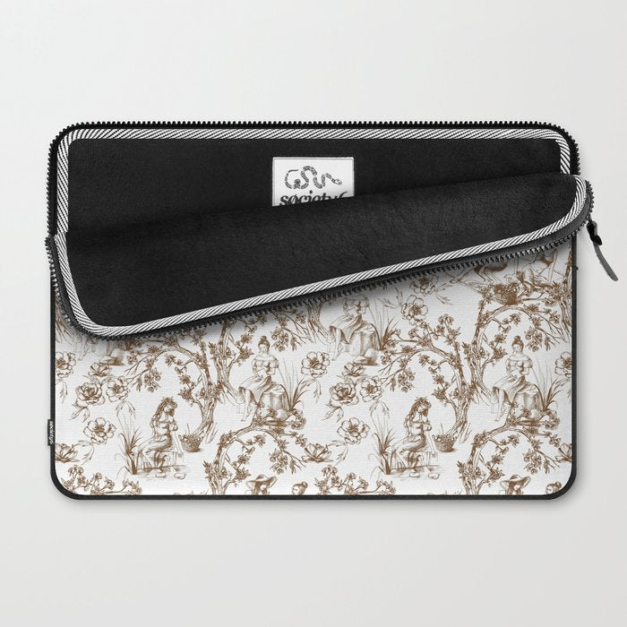 Toile de Jouy Modern Vintage Summer Picnic Girls Brown & White Laptop Sleeve Gallery Image 2
