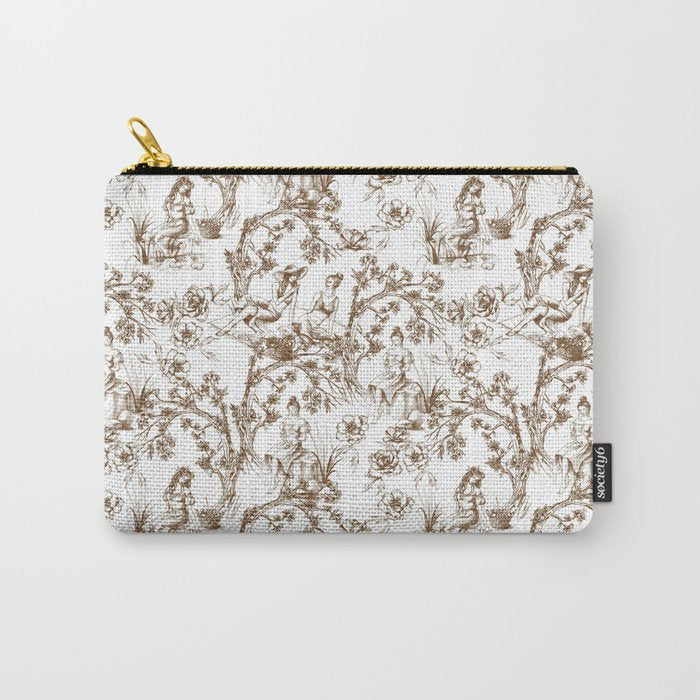Toile de Jouy Modern Vintage Summer Picnic Girls Brown & White Carry All Pouch Gallery Image 1