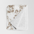 Toile de Jouy Modern Vintage Summer Picnic Girls Brown & White Throw Blanket Gallery Image 3