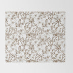 Toile de Jouy Modern Vintage Summer Picnic Girls Brown & White Throw Blanket Gallery Image 2