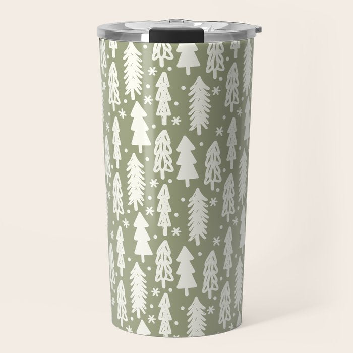 Boho Winter Trees . Lush Green Travel Mug Gallery Image 1