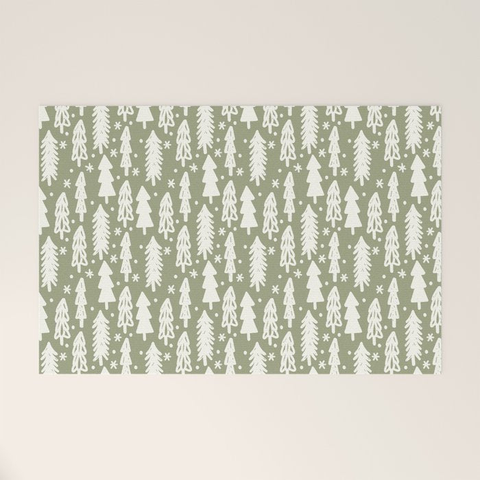 Boho Winter Trees . Lush Green Welcome Mat Gallery Image 1