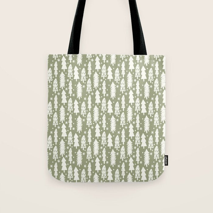 Boho Winter Trees . Lush Green Tote Bag Gallery Image 1