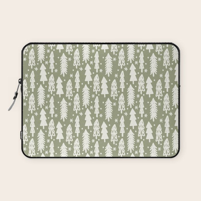 Boho Winter Trees . Lush Green Laptop Sleeve Gallery Image 1