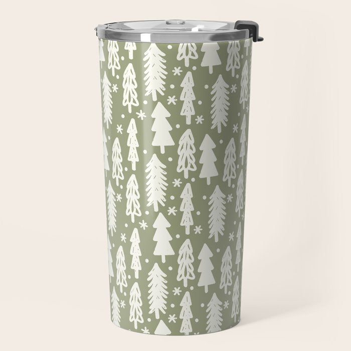 Boho Winter Trees . Lush Green Travel Mug Gallery Image 2