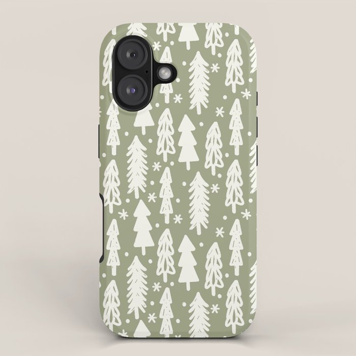 Boho Winter Trees . Lush Green iPhone Case Gallery Image 1