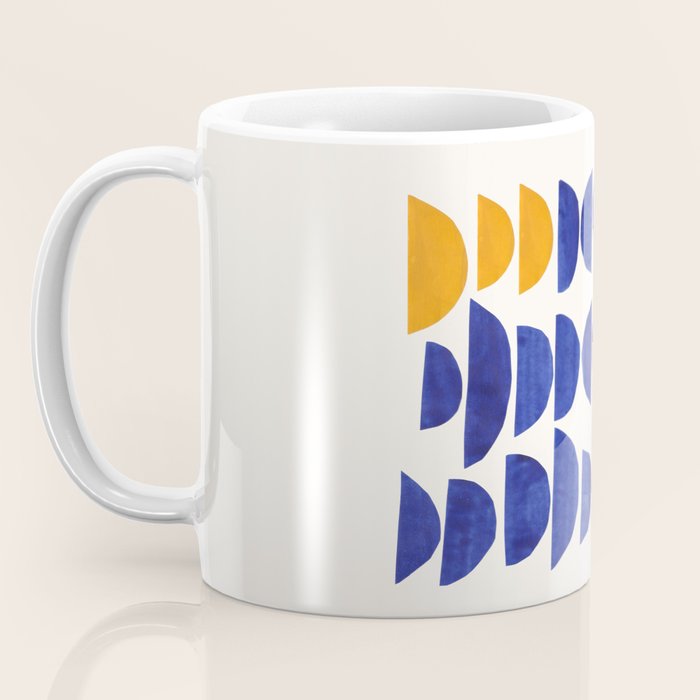 'Sunset Eyes' Mid Century Modern Minimalist Paper Collage Semicircles Blue Yellow Colors Coffee Mug Gallery Image 3