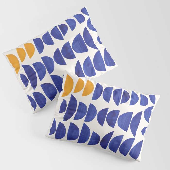 'Sunset Eyes' Mid Century Modern Minimalist Paper Collage Semicircles Blue Yellow Colors Pillow Sham Gallery Image 1