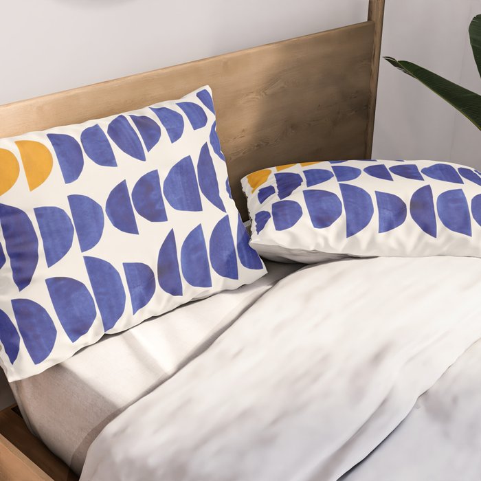 'Sunset Eyes' Mid Century Modern Minimalist Paper Collage Semicircles Blue Yellow Colors Pillow Sham Gallery Image 2