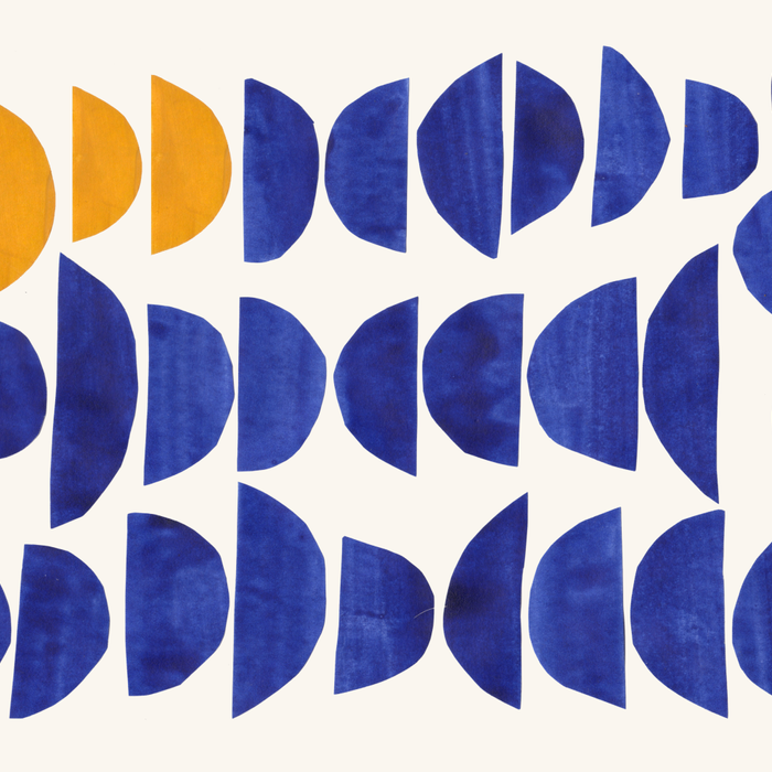 'Sunset Eyes' Mid Century Modern Minimalist Paper Collage Semicircles Blue Yellow Colors Coffee Mug Gallery Image 2