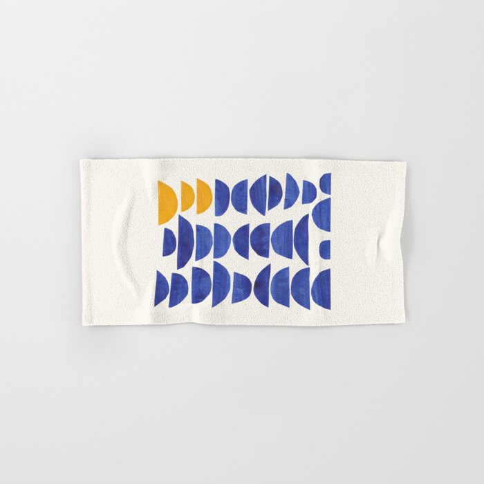 'Sunset Eyes' Mid Century Modern Minimalist Paper Collage Semicircles Blue Yellow Colors Bath Towel Gallery Image 1