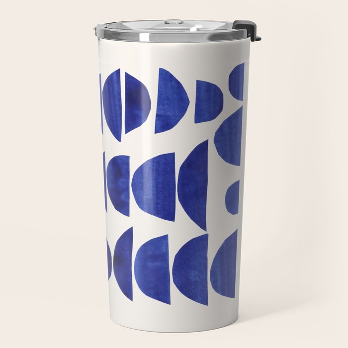 'Sunset Eyes' Mid Century Modern Minimalist Paper Collage Semicircles Blue Yellow Colors Travel Mug Gallery Image 2