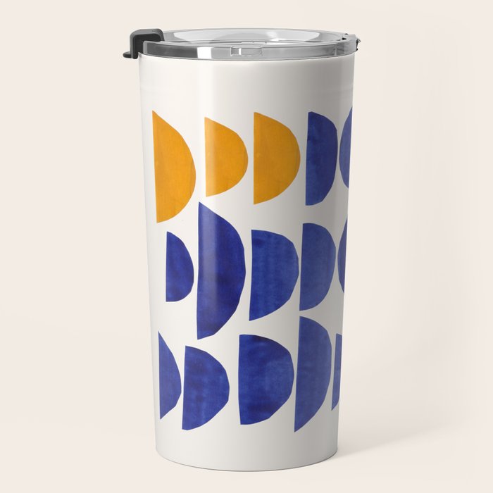 'Sunset Eyes' Mid Century Modern Minimalist Paper Collage Semicircles Blue Yellow Colors Travel Mug Gallery Image 3