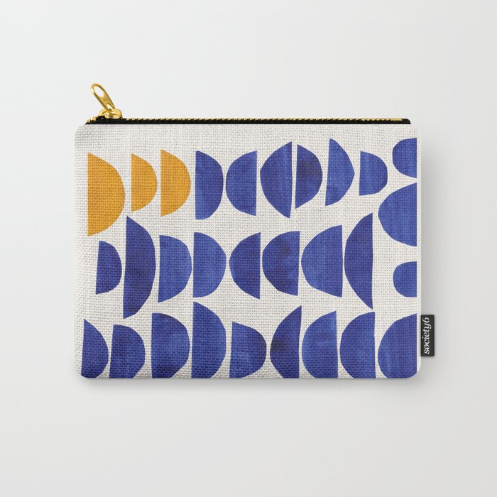 'Sunset Eyes' Mid Century Modern Minimalist Paper Collage Semicircles Blue Yellow Colors Carry All Pouch Gallery Image 1