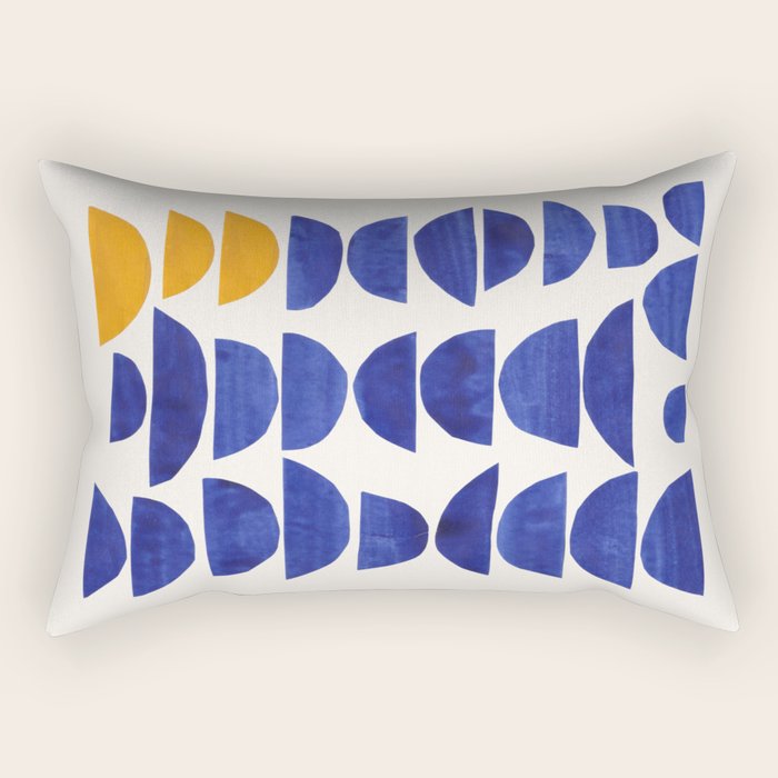 'Sunset Eyes' Mid Century Modern Minimalist Paper Collage Semicircles Blue Yellow Colors Rectangular Pillow Gallery Image 1