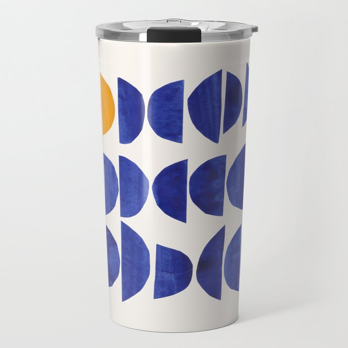 'Sunset Eyes' Mid Century Modern Minimalist Paper Collage Semicircles Blue Yellow Colors Travel Mug Gallery Image 1
