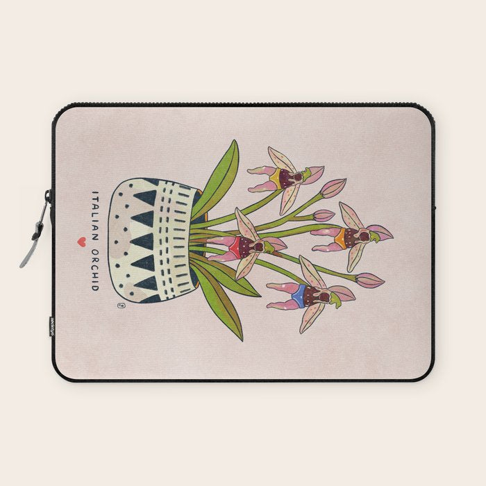 Italian Orchid Cute Botanical Illustration Laptop Sleeve Gallery Image 1