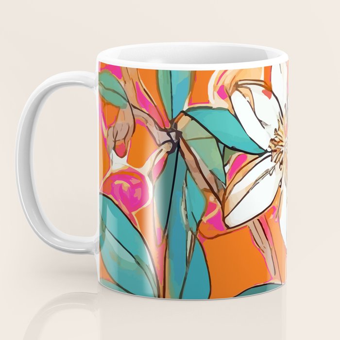 Orange Blossom Forest, Tropical Vintage Botanical Floral, Plants Garden Flowers Bloom Bohemian Colorful Vibrant Bright Boho Coffee Mug Gallery Image 3
